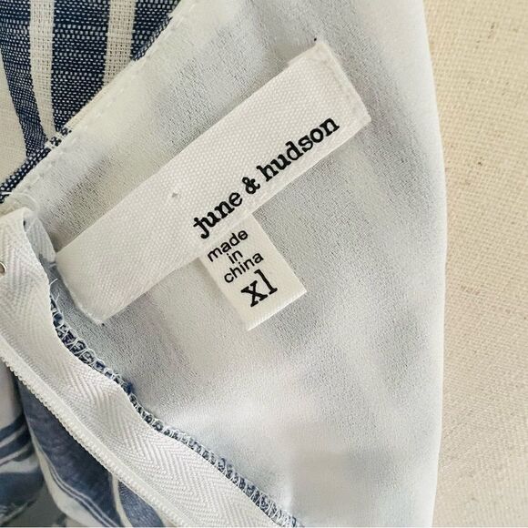 June & Hudson Tie Sleeve Striped Midi Dress, Blue/White, Size XL, NWOT - Picture 7 of 13